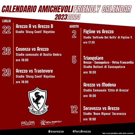 SS AREZZO Precampionato 2023 2024 Il Calendario Delle Amichevoli