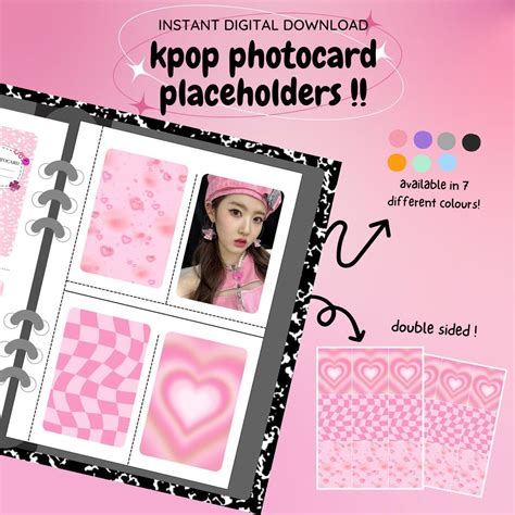 Kpop Photocard Binder Filler Pink Simple Pack Digital Download Printable Pc Collection