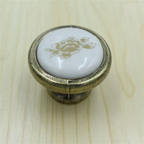 Retro Rustico Rural Ceramic Drawer Cabinet Knobs Pulls Antique Brass