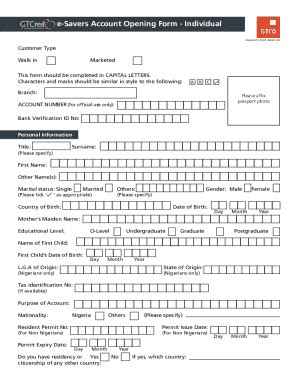 Fillable Online E Savers Account Opening Form Individual Fax Email