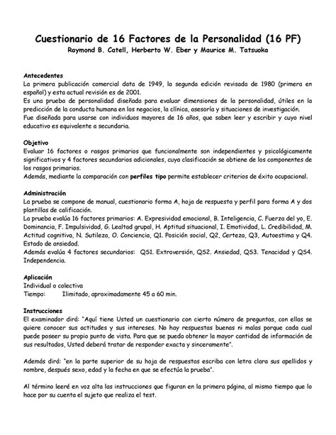 16 PF Degergrgerg Cuestionario De 16 Factores De La Personalidad