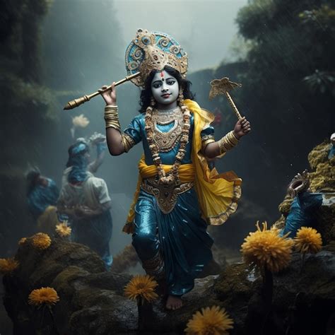 Premium Ai Image Illustration Of Hindu God Krishna Blue In Colour As