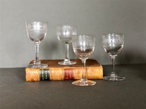 Edwardian Etched Greek Key Glasses X 4 Antique Pall Etched Etsy