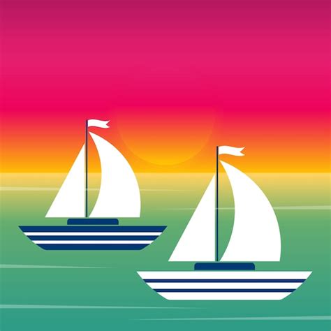 Premium Vector Sailboats And Sunset At Sea Beautiful Landscape