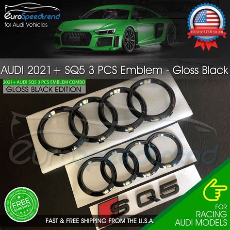 Audi Sq5 Rings Emblem Gloss Black Front Rear Trunk Badge Oem 3pc Set