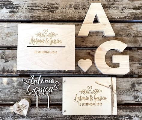 Set Porta Buste Porta Fedi Album Guestbook Cake Topper Iniziali