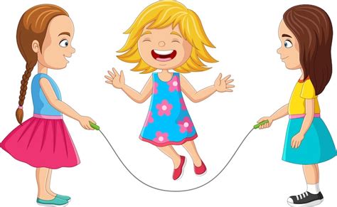 Premium Vector Cartoon Three Girls Playing Jumping Rope