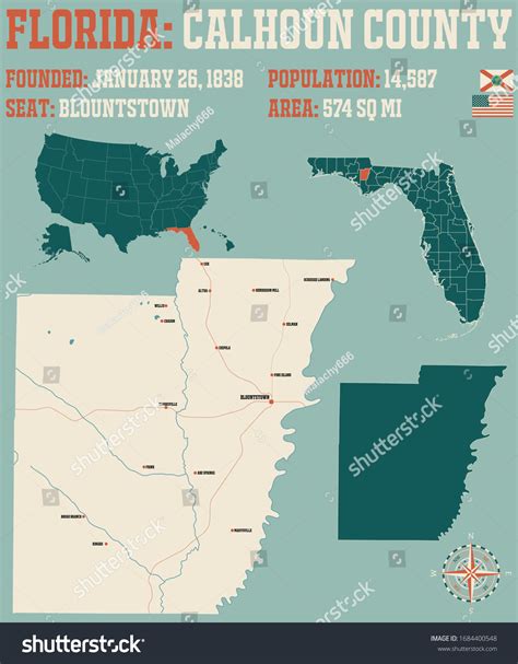 Large Detailed Map Calhoun County Florida Stock Vector Royalty Free