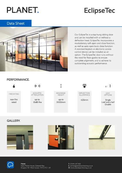 Eclipsetec Sliding Door Data Sheet Planet Nbs Source