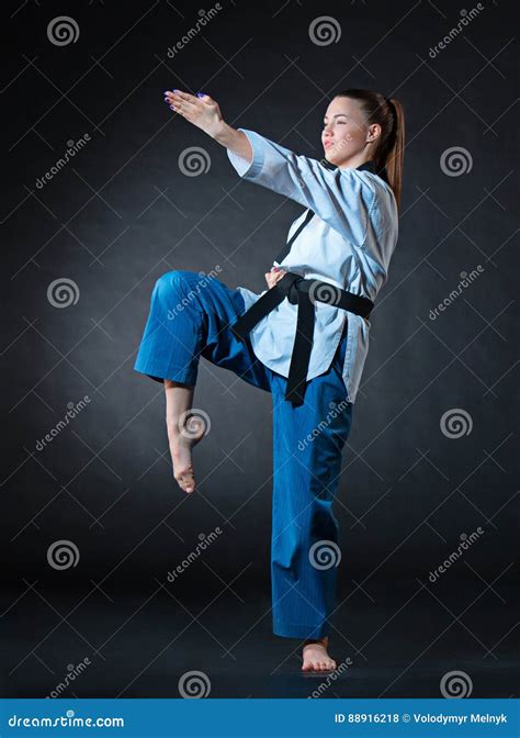 The Karate Girl With Black Belt Stock Photo Image Of Defense Karate