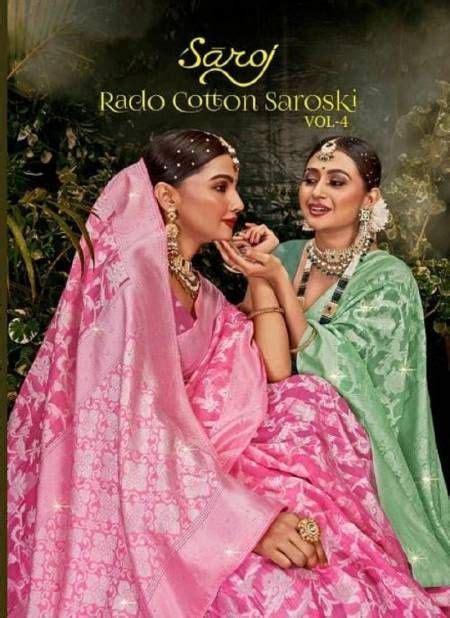 Rado Cotton Vol By Saroj Swarovski Work Soft Cotton Sarees Wholesale