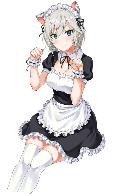 Anime Maid Girl White Hair Gloves Desserts Apron Anime Hd Phone