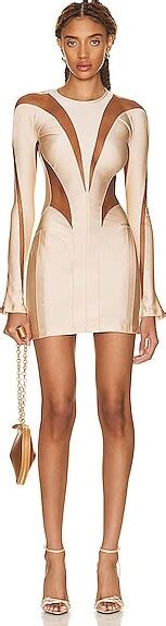 Thierry Mugler Long Sleeve Mini Dress In Nude ShopStyle