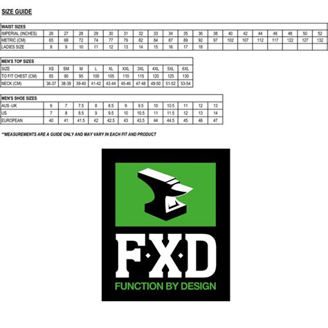 Size Chart Fxd