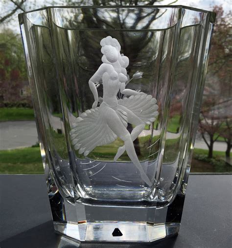 Kosta 1941 Engraved Swedish Vase Semi Nude Woman W Feather Skirt And