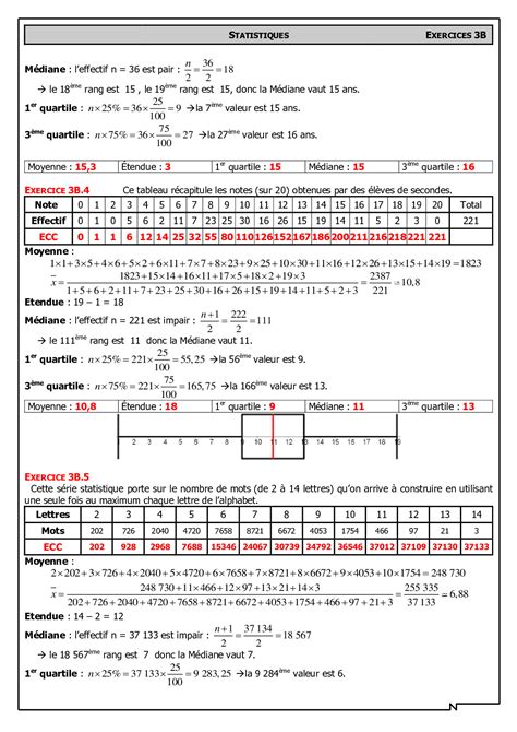 Moyenne Médiane Quartiles Etendue Corrigés d exercices AlloSchool