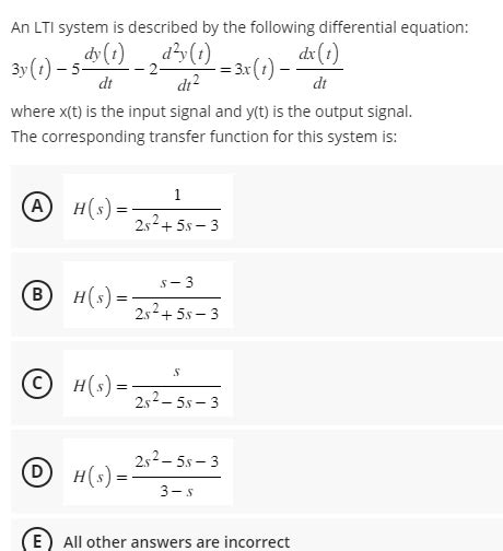 Solved An Lti System Is Described By The Following Chegg