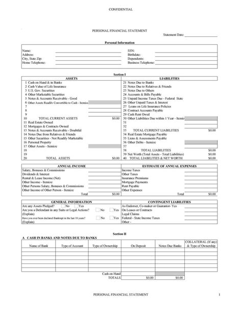 40 Personal Financial Statement Templates And Forms Templatelab