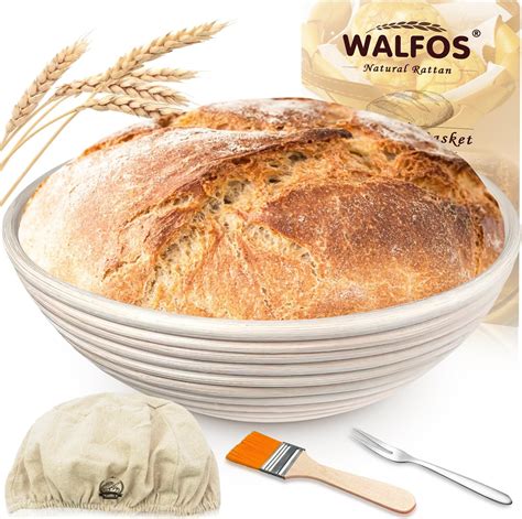 Walfos Gärkörbchen Gärkorb zum Brotbacken Set Rundes Banneton ø 25cm