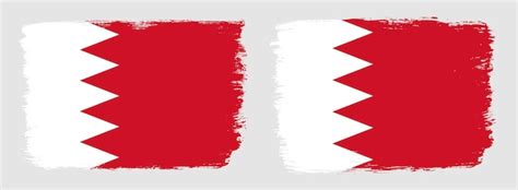 Premium Vector A Set Of Two Vector Brush Flags Of Bahrain With