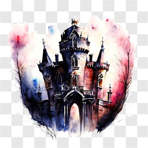 Baixe Pintura Em Aquarela De Um Antigo Castelo Na Floresta Png