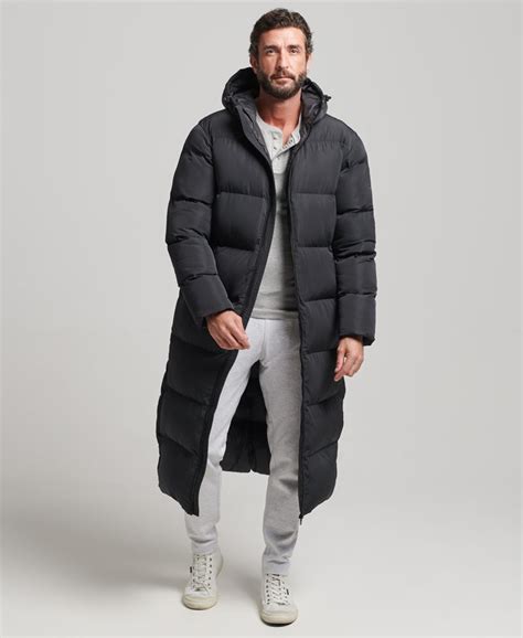 Mens Extra Long Puffer Coat In Black Superdry Uk