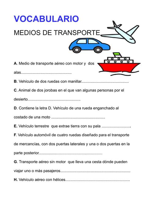 Medios De Transporte Castellano Worksheet Language Oral Person