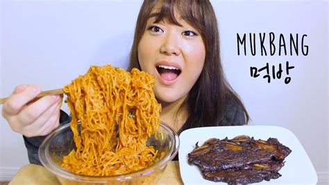 Spicy Mixed Noodles And Galbi Mukbang 먹방 비빔국수 And 갈비 Youtube