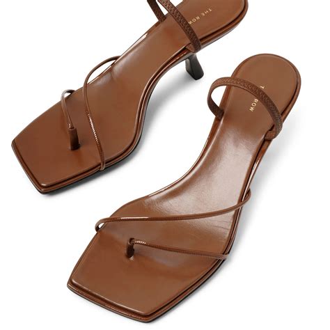 The Row Rai Patent Leather Strappy Kitten Heel Sandals In Brown Modesens