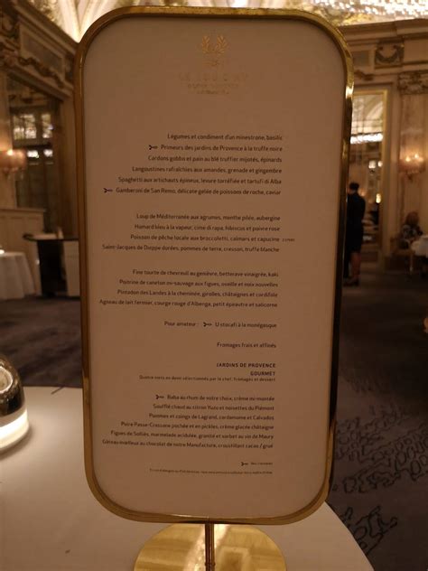 Menu au Le Louis XV Alain Ducasse à l Hôtel de Paris restaurant