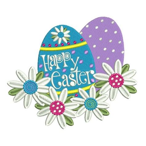 Happy Easter Two Eggs Filled Machine Embroidery Design Digitized