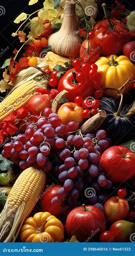 Autumn Harvest Bountiful Autumn Fruits And Vegetables Generative Ai Stock Illustration