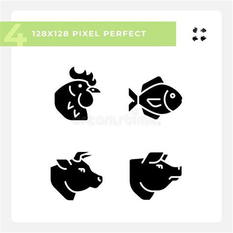 Meat And Fish Products Pixel Perfect Black Glyph Icons Set On White