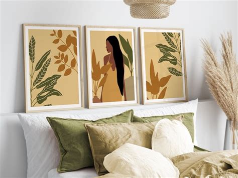 Mid Century Modern Print Boho Wall Art Yellow Mustard Set Etsy