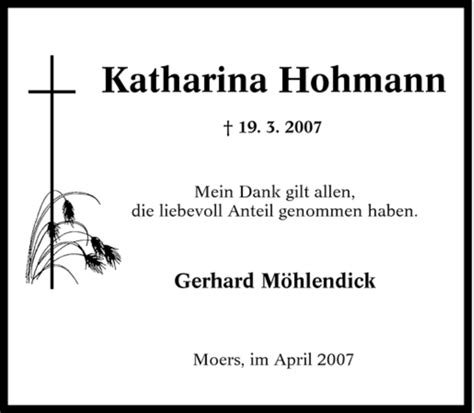 Traueranzeigen Von Katharina Hohmann Trauer In Nrw De