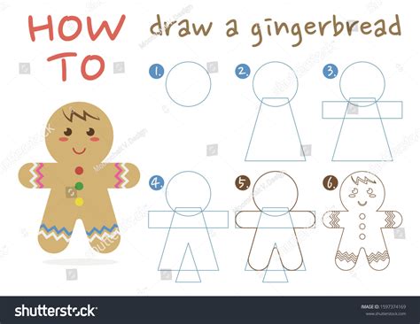 How Draw Gingerbread Step By Step Stock Vector Royalty Free 1597374169 Shutterstock