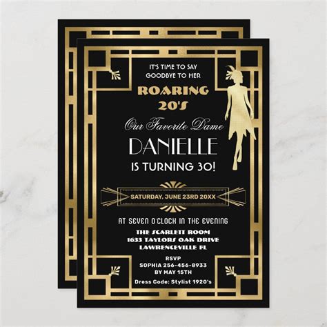 Art Deco Great Gatsby Roaring 20s 30th Birthday Invitation Zazzle In