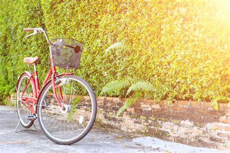 Premium Photo Red Bicycle Parking In The Garden