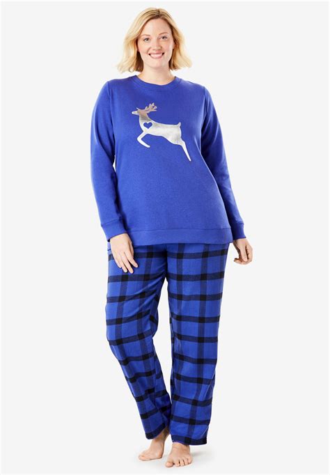 Fleece Sweatshirt And Pant Pajama Set By Dreams And Co® Plus Size Sleep