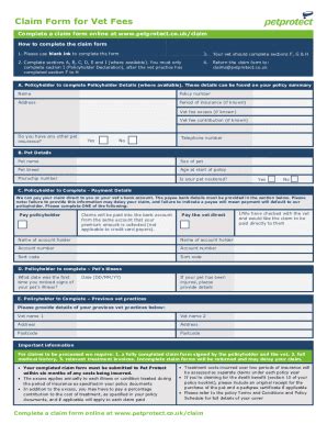 UK Pet Protect Claim Form For Vet Fees 2023 2024 Fill And Sign