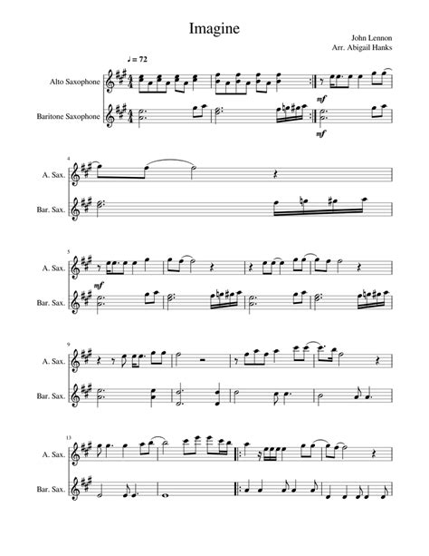 Imagine Alto And Bari Sax Duet Sheet Music For Saxophone Alto Saxophone