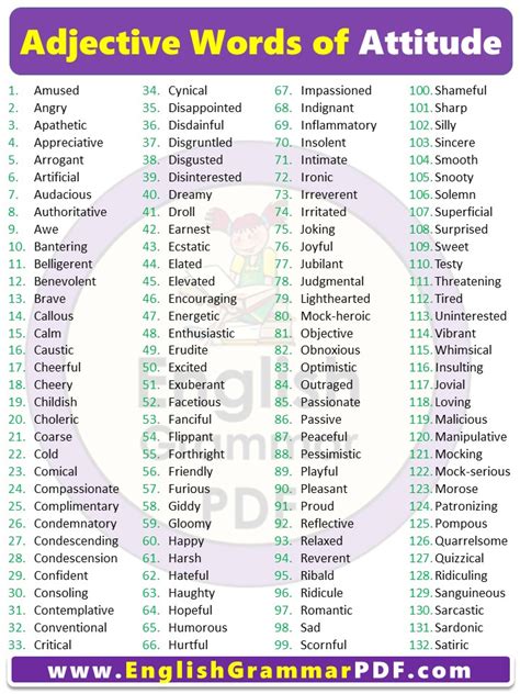 Adjectives Of Attitude List English Vocabulary Words 46 OFF