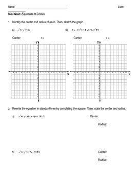 Equations Of Circles Mini Quiz By Sweeter Than Pi TPT