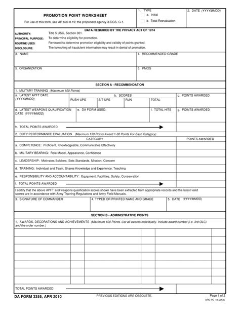 Promotion Point Worksheet Cutoff