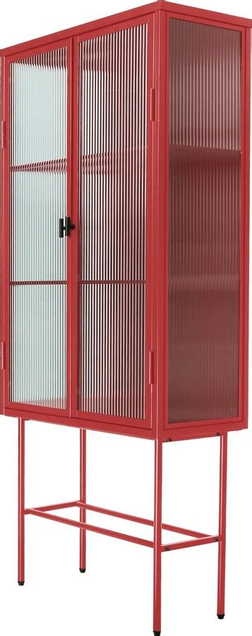 Coolarea Retro Style Tall Freestanding Display Cupboard Stylish Fluted