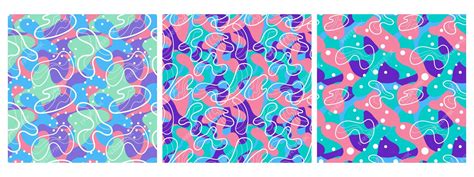 Premium Vector Set Of Multicolor Abstract Seamless Pattern Vibrant