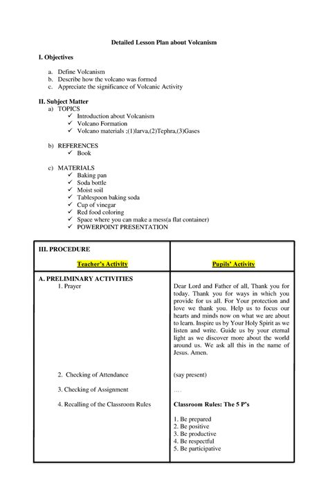 Module 3 Lesson 1 Detailed Lesson Plan Volcano Detailed Lesson