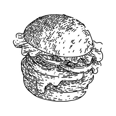 Burger Hamburger Nourriture Croquis Vecteur Dessiné à La Main Vecteur