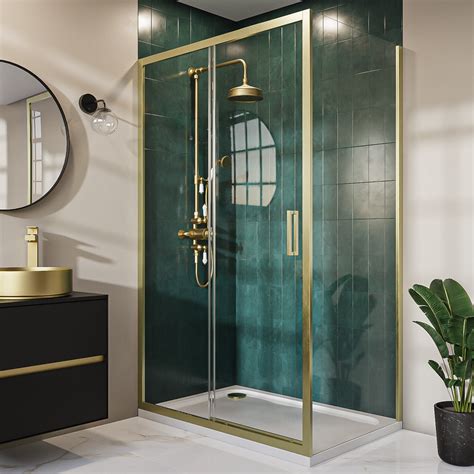 Brushed Brass 8mm Glass Rectangular Sliding Shower Enclosure 1400x900mm