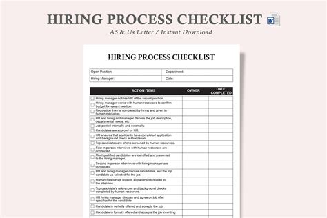 Hiring Process Checklist HR Template Graphic By Watercolortheme